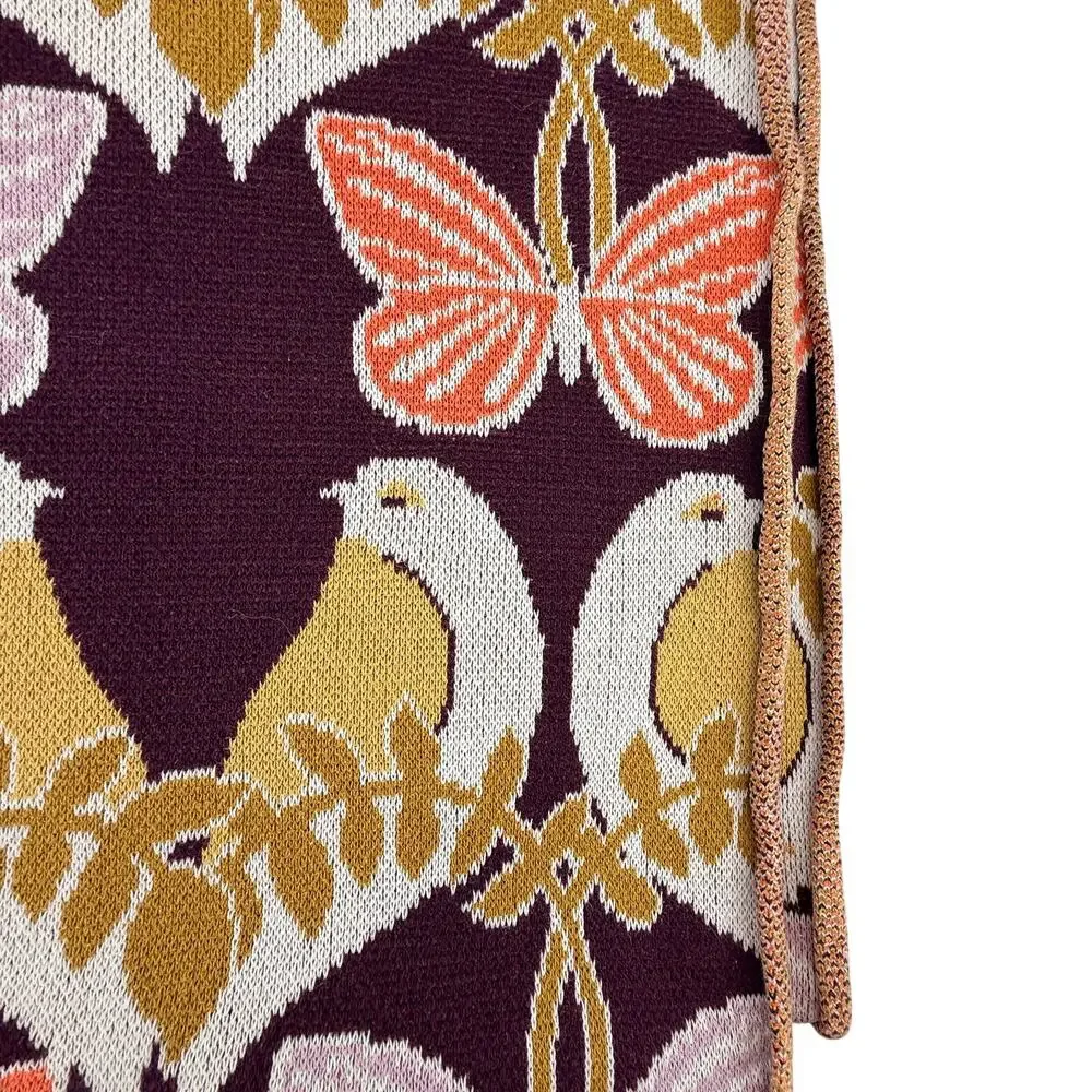Anthropologie Love Birds Butterfly Knit Throw Blanket 60x52 Plum Orange